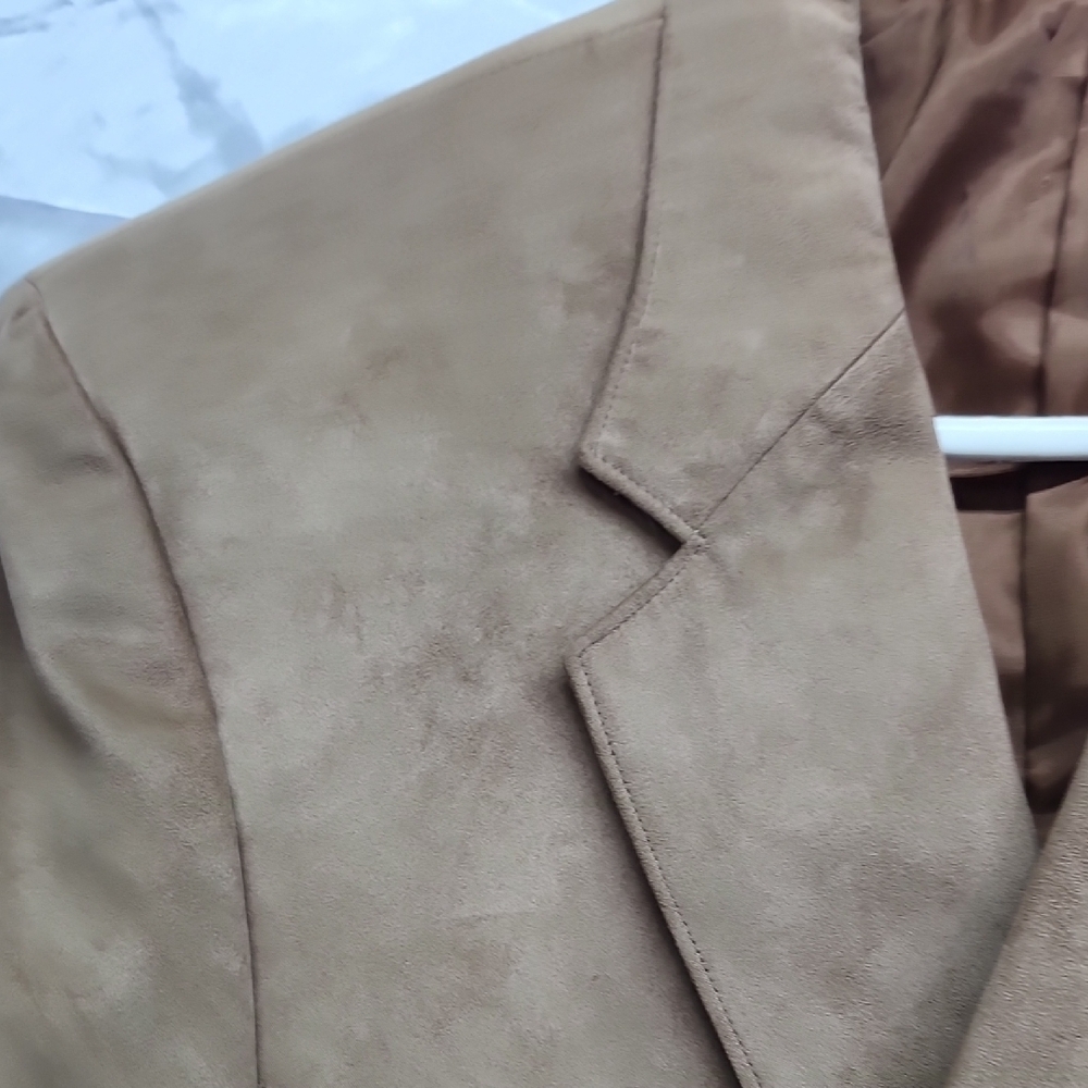 Circle S Dallas Texas Faux Suede Jacket Tan Two Button Mens 46R - Picture 7 of 11